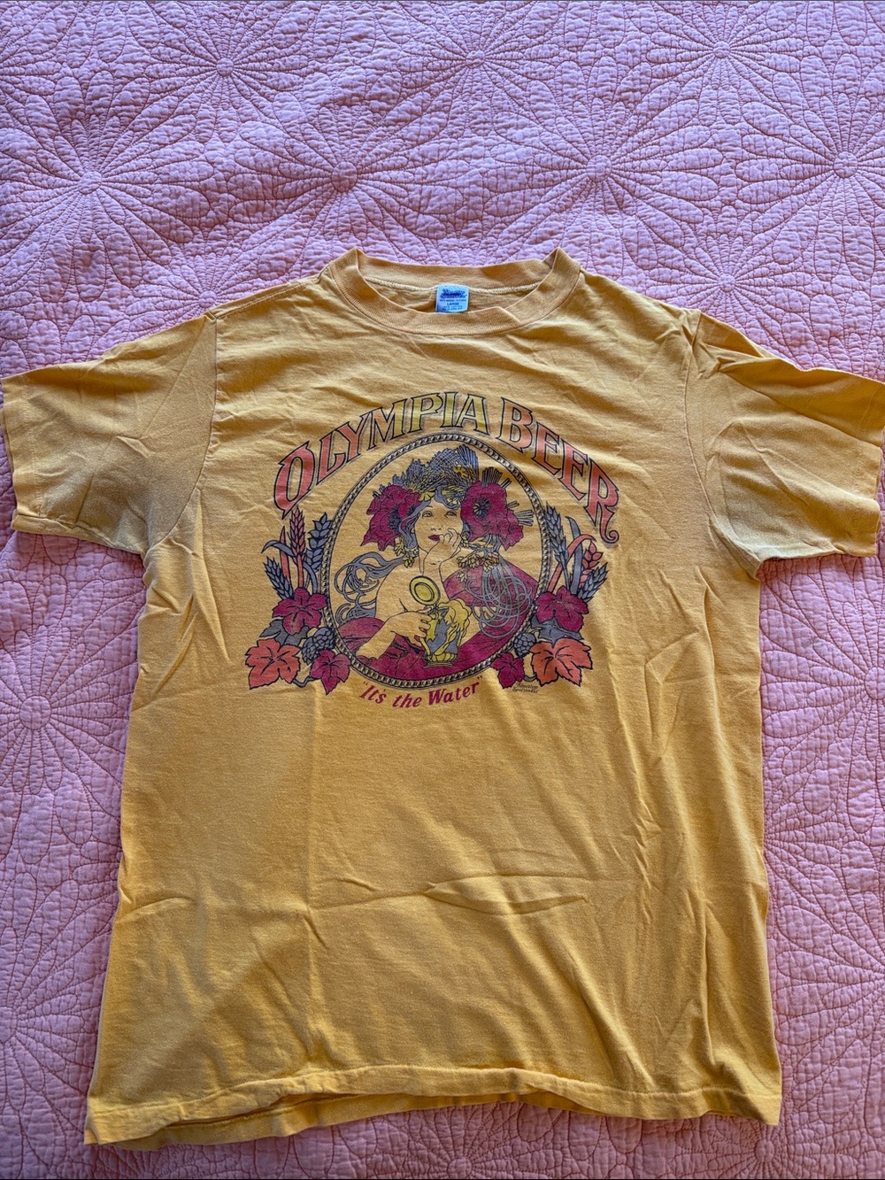 Olympia Beer Graphic Tee in Mustard Yellow
